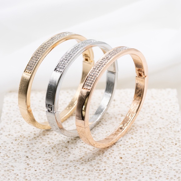 3 Row Diamond Crystal Bracelet, Bangle Bracelet, Crystal Cuff, 218 - Picture 4 of 10